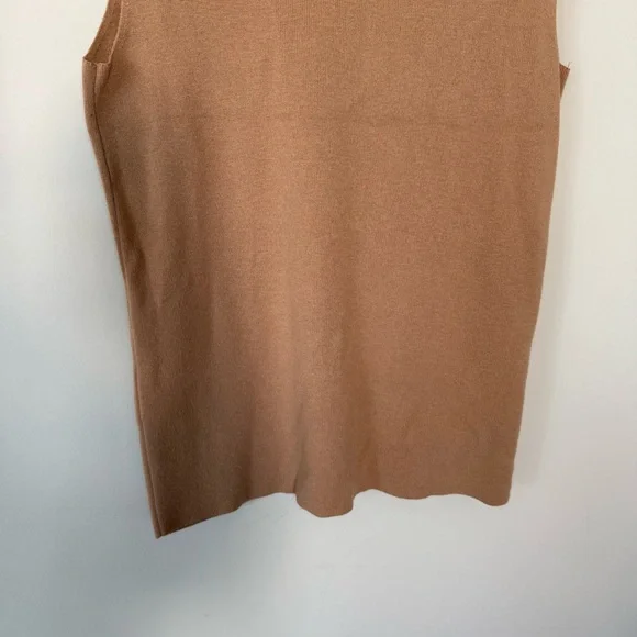 Ann Taylor Camel Color Sleeveless Mock Neck Neutral Lightweight Sweater Top - Picture 10 of 12